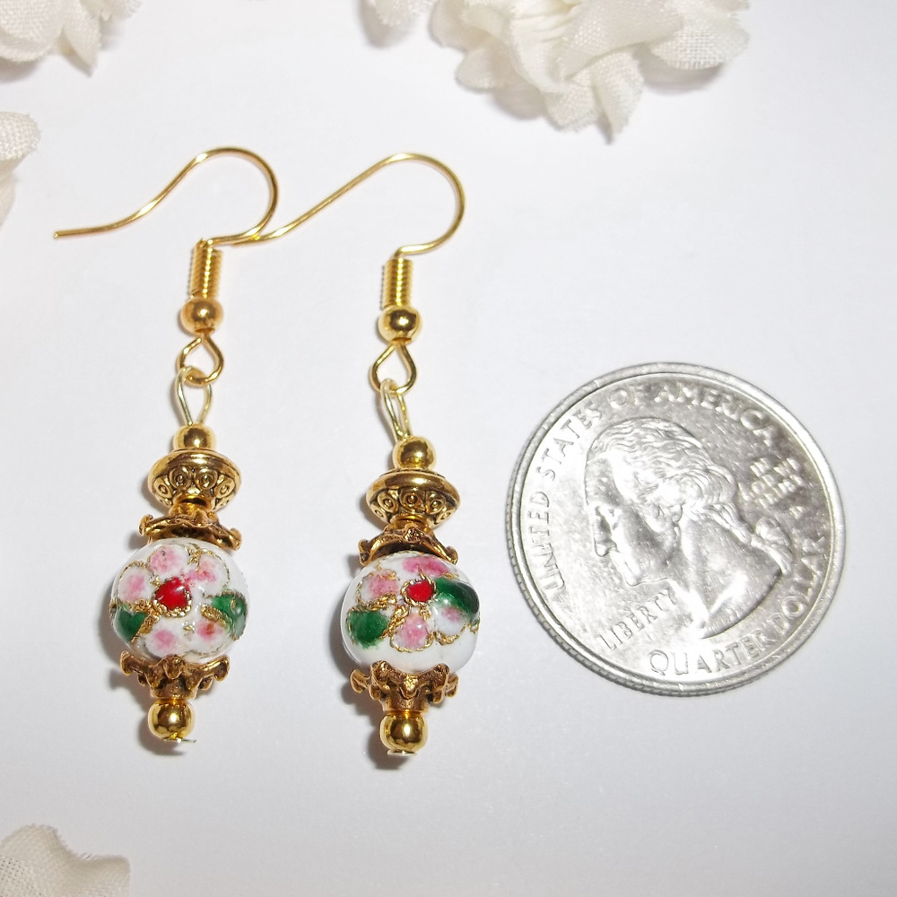 Handmade Earring Set White & Gold Flower NWT 4605 - Picture 2 of 6
